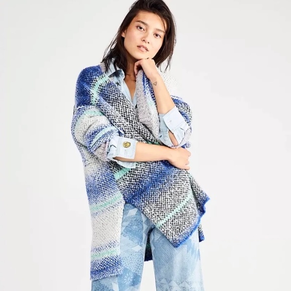 Free People Daydreamer Blue, Grey, White & Green Knit Cardigan - Picture 2 of 5